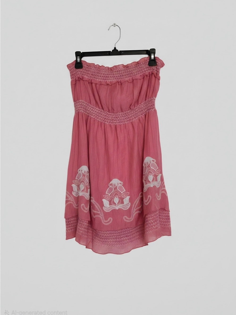 Strapless Pink Embroidered Boho Dress